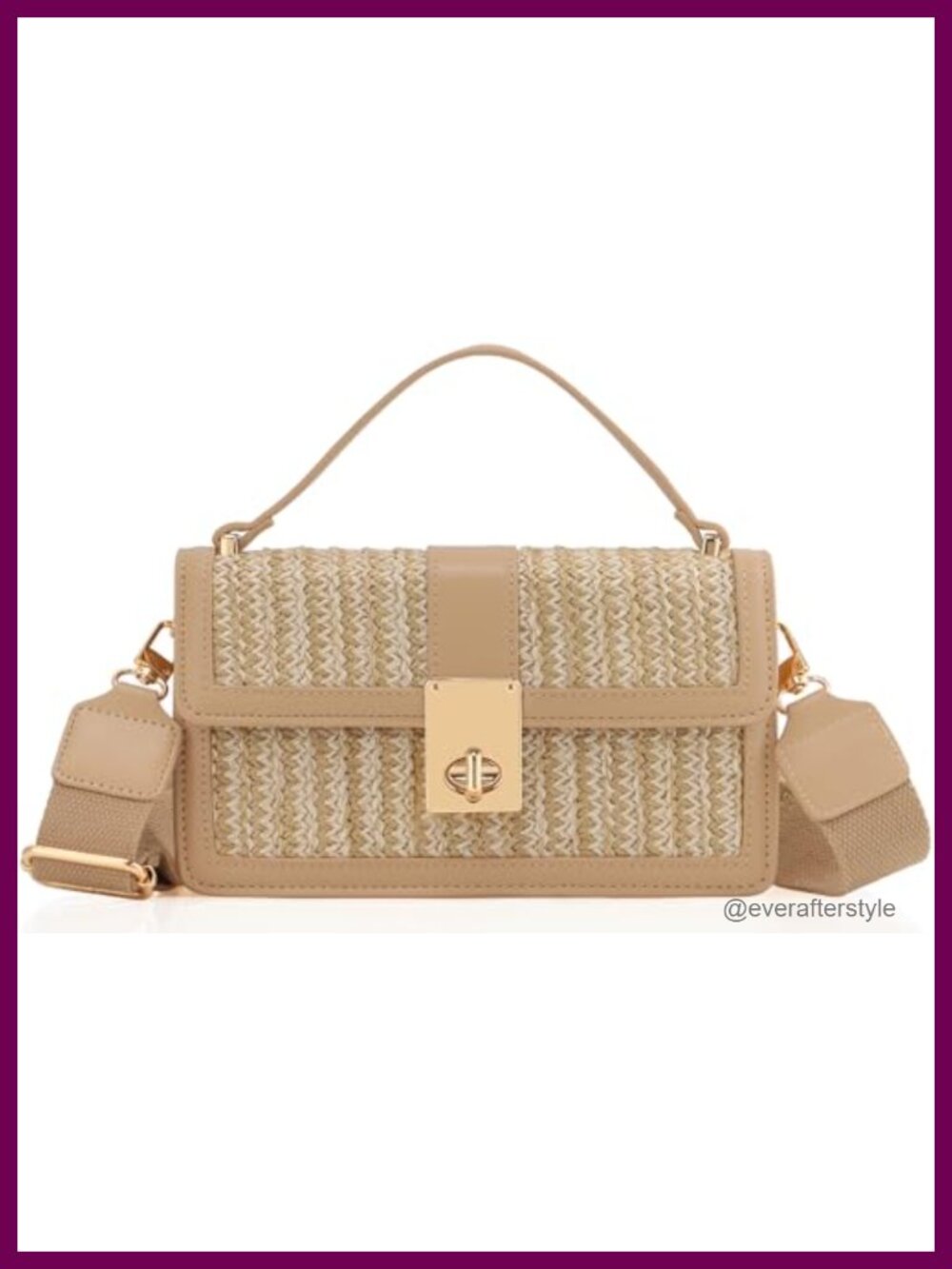 Woven Straw Crossbody Bag with Wide Guitar Strap & Top Handle